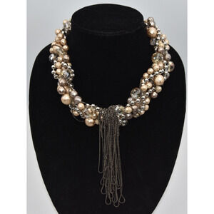 Georgio Armani multi-layer faux Pearl & Rhinestones Choker Statement Necklaces
